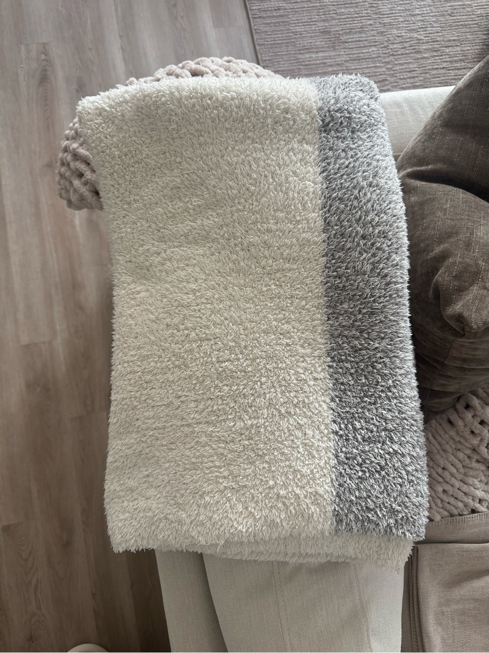Barefoot Dreams Plush Two-Tone Throw in Cream and Gray